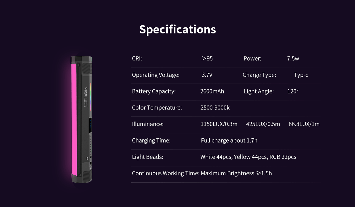 Ulanzi VL110 Magnetna RGB LED cijevna svjetiljka (9,4") 2660